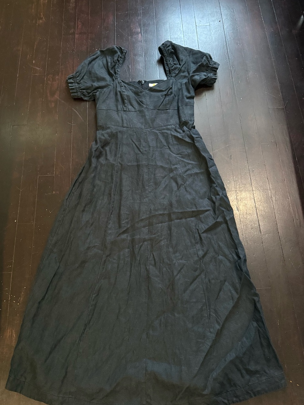 Boden Linen Maxi Dress Women Size 6R Black Short Sleeve Modest Party Feminine